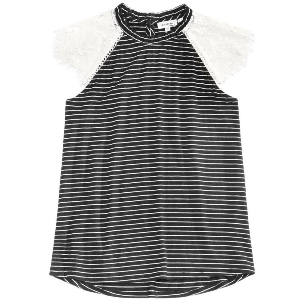 Monteau Big Girls Lace Sleeve Striped Top